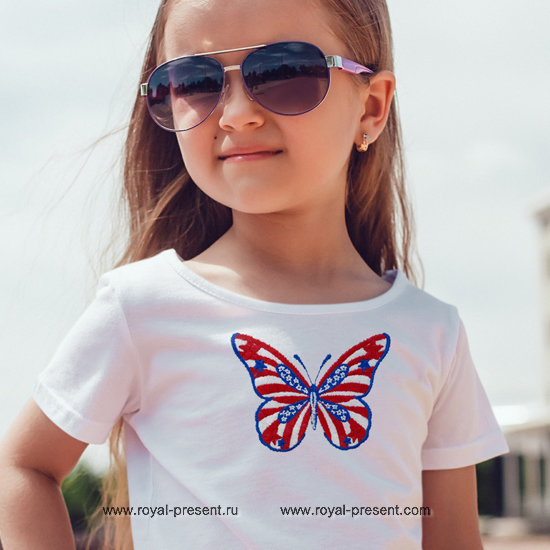 Machine embroidery design USA flag butterfly - 2 sizes RPE-1242