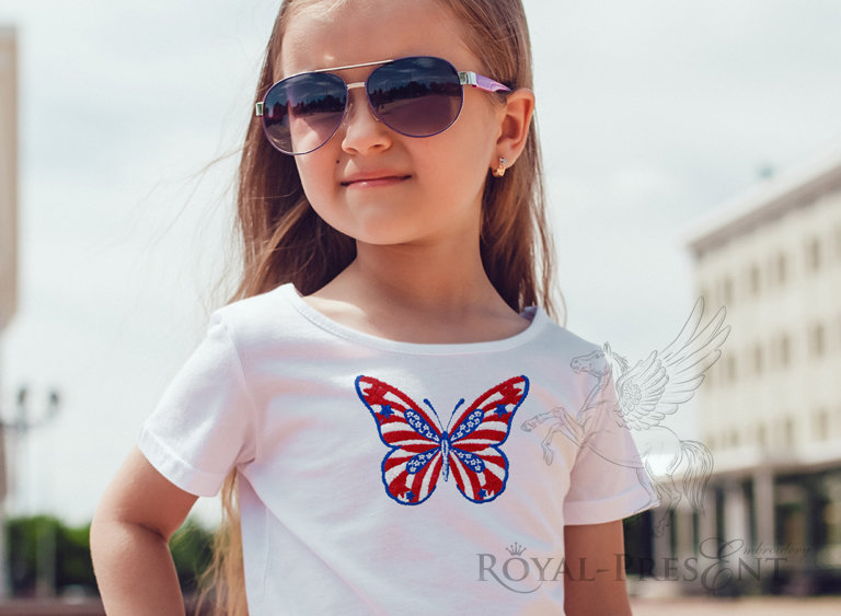 Machine embroidery design USA flag butterfly - 2 sizes