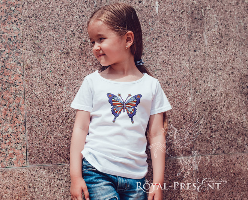 USA flag butterfly Machine embroidery design - 2 sizes