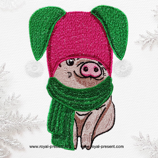 Machine Embroidery Design Christmas Piggy - 4 sizes RPE-1327
