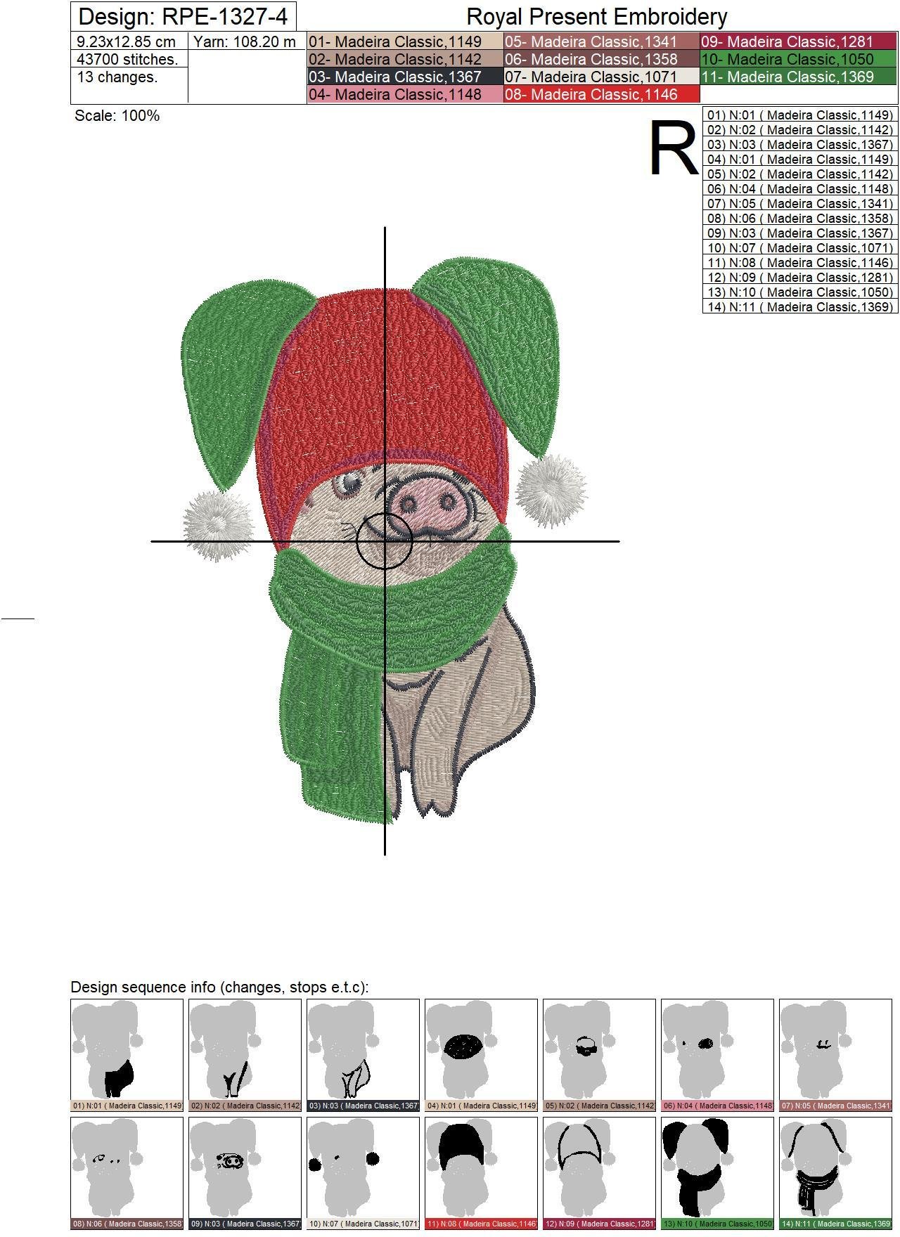 Machine Embroidery Design Christmas Piggy - 4 sizes
