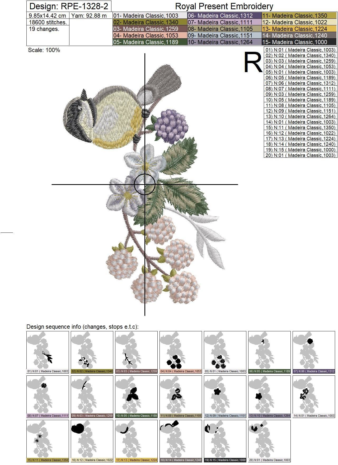 Titmouse Machine Embroidery Pattern - 2 sizes