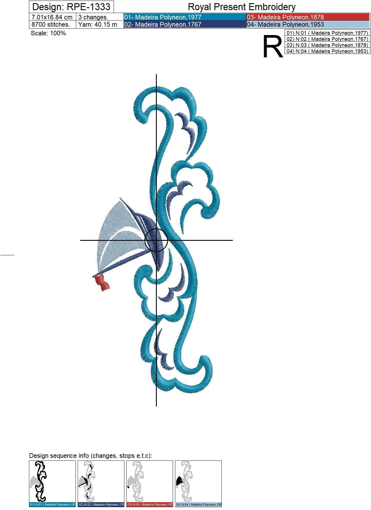 Machine Embroidery Design Boat on the waves - 3 sizes
