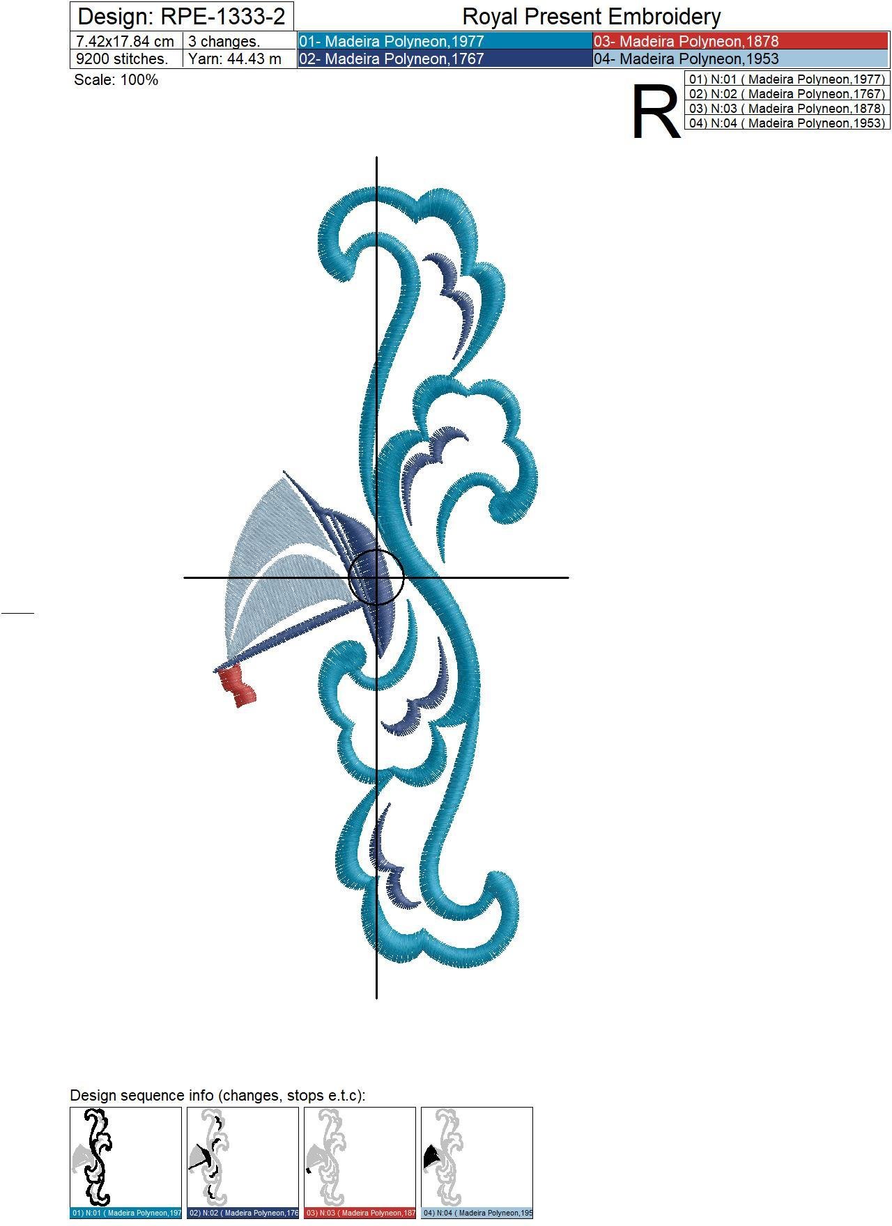 Machine Embroidery Design Boat on the waves - 3 sizes