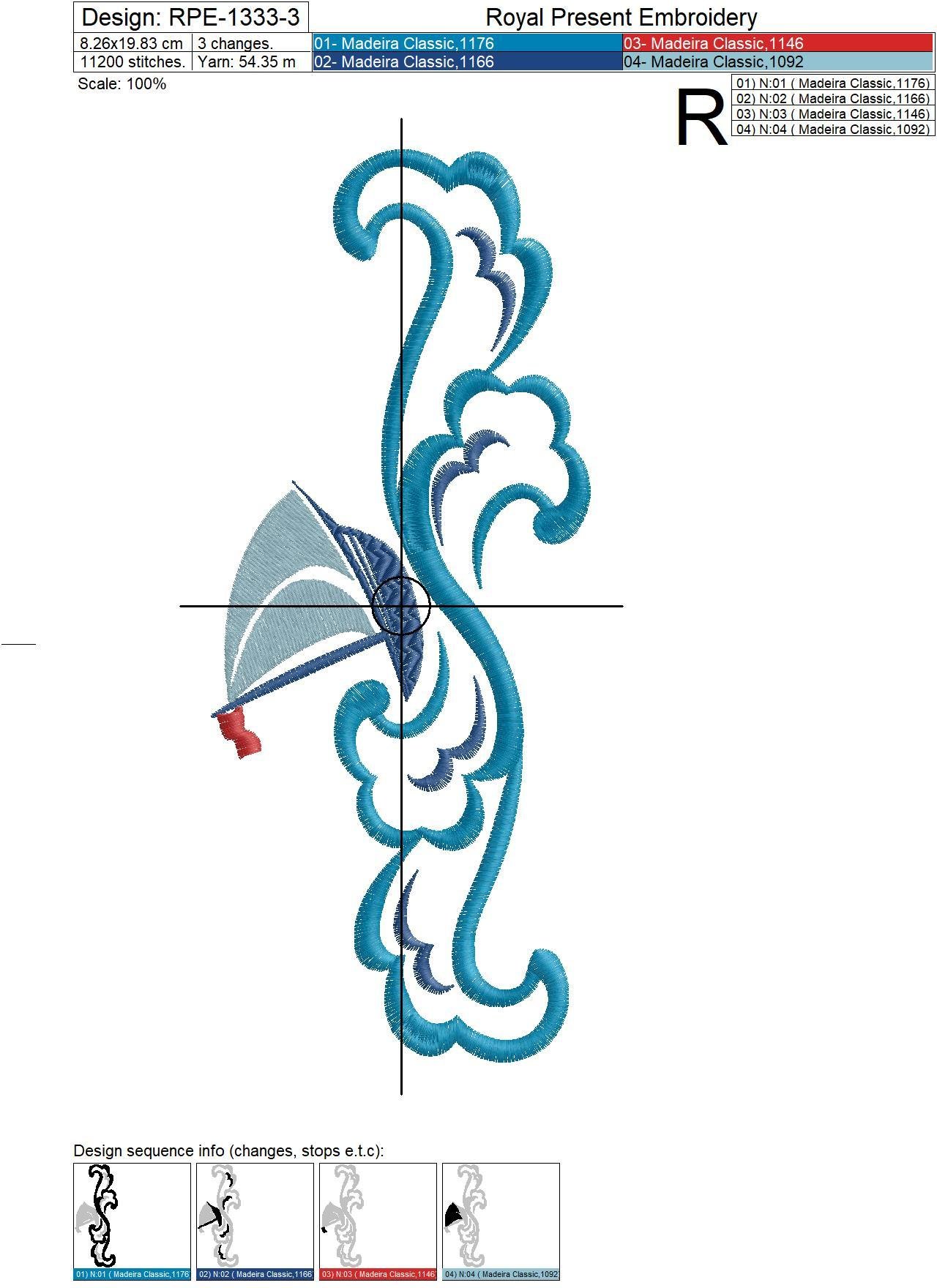 Machine Embroidery Design Boat on the waves - 3 sizes