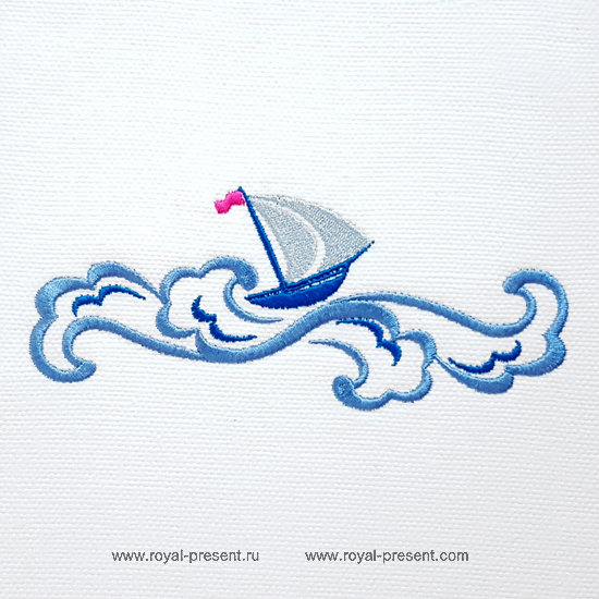 Machine Embroidery Design Boat on the waves - 3 sizes
