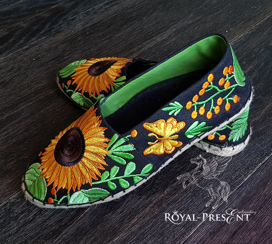 Sunflowers Espadrilles Machine Embroidery Pattern - 4 sizes