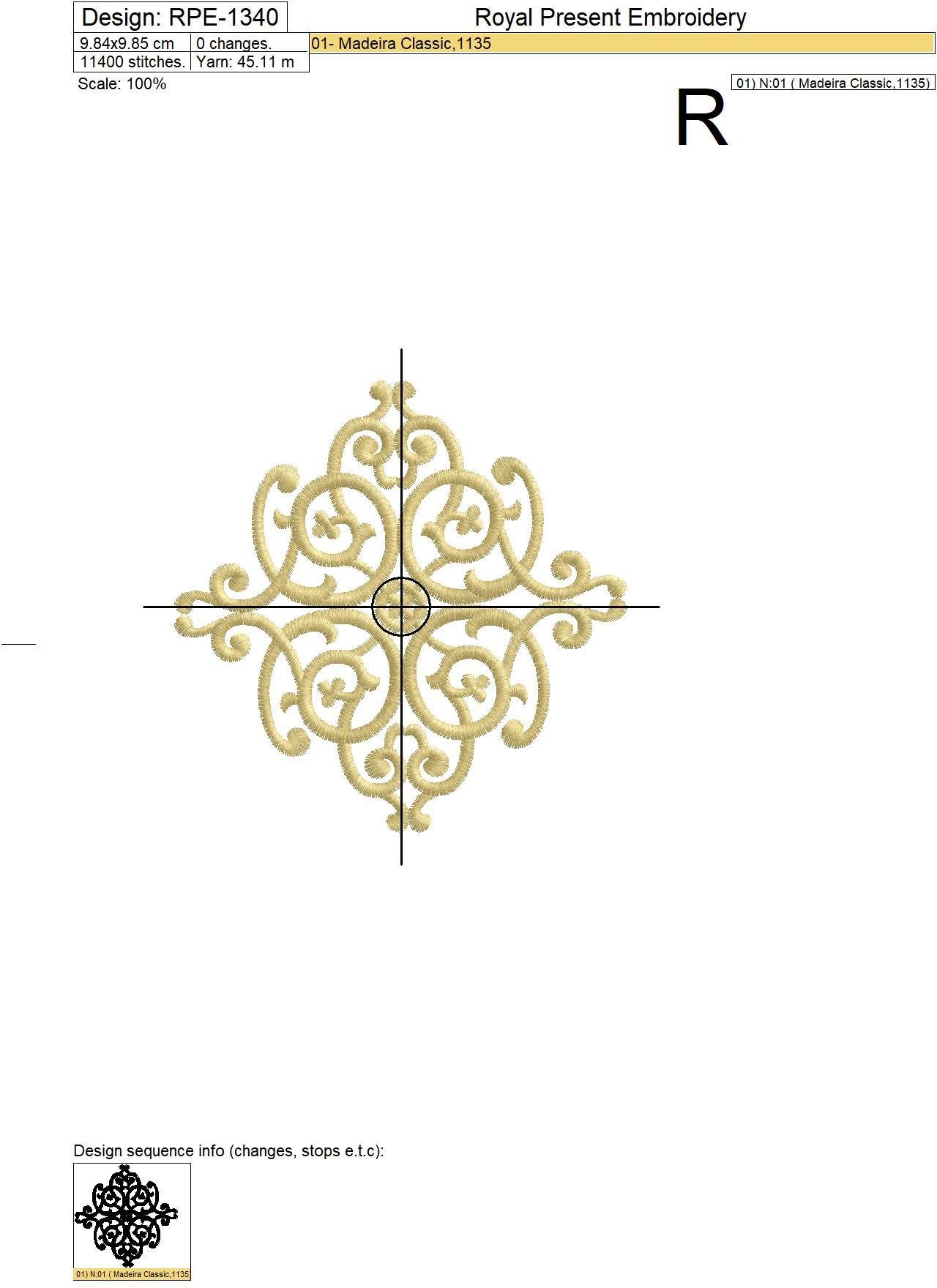 Arabesque Machine Embroidery Pattern - 5 sizes