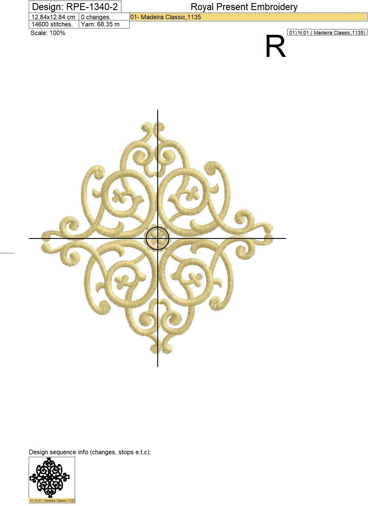 Arabesque Machine Embroidery Pattern - 5 sizes