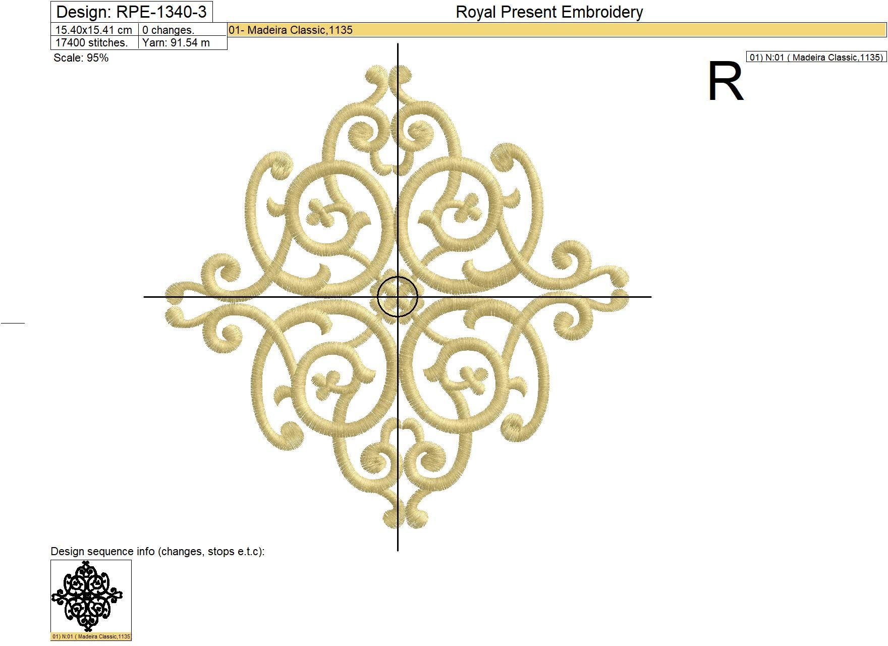 Arabesque Machine Embroidery Pattern - 5 sizes