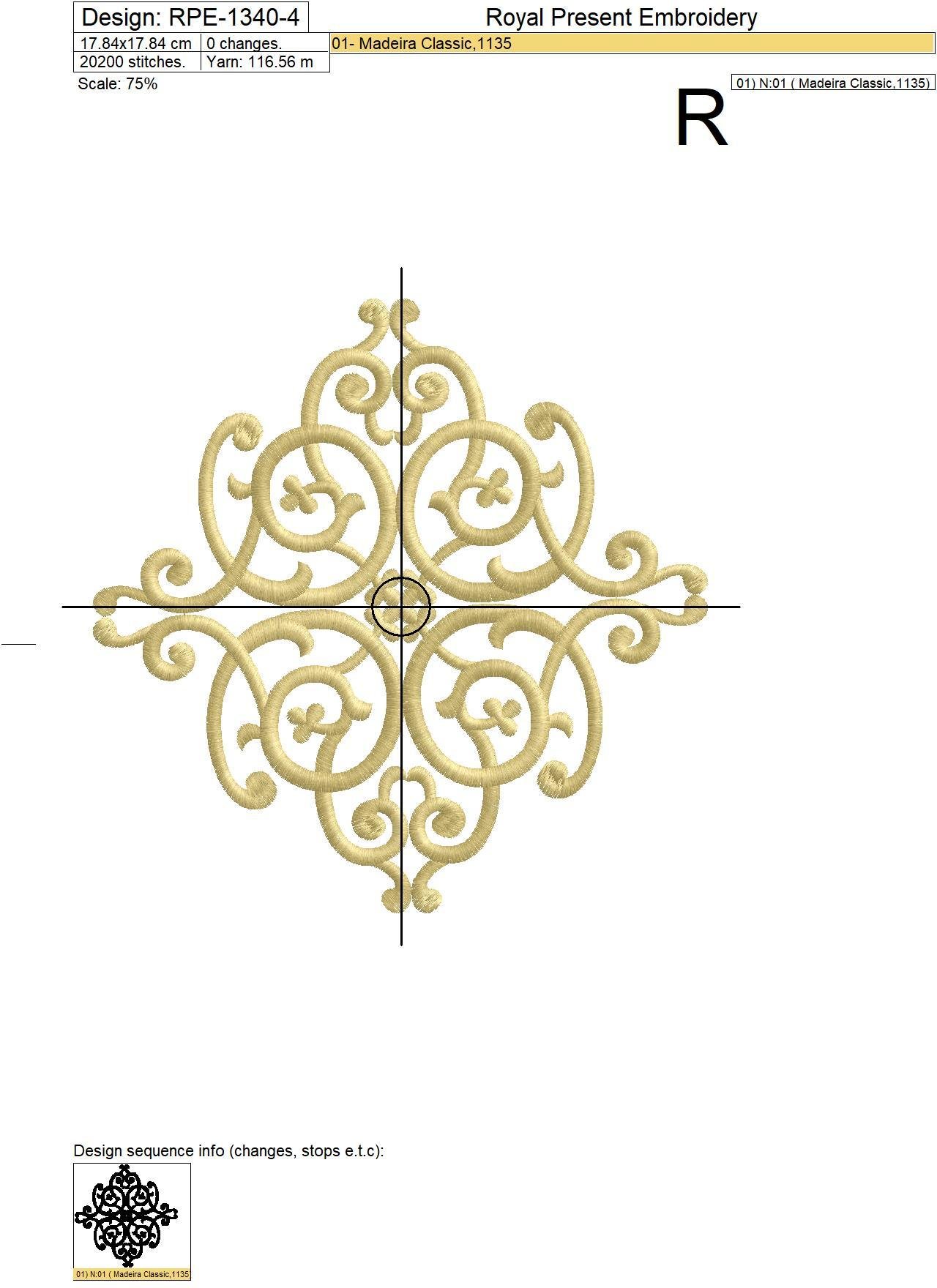 Arabesque Machine Embroidery Pattern - 5 sizes