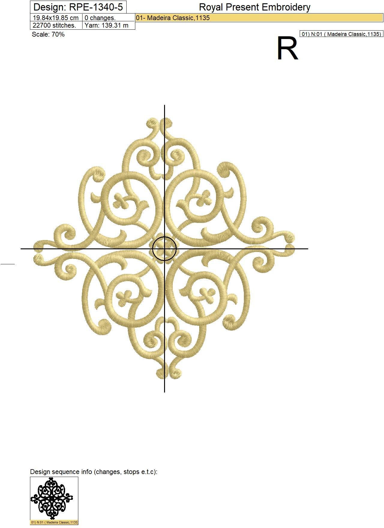 Arabesque Machine Embroidery Pattern - 5 sizes
