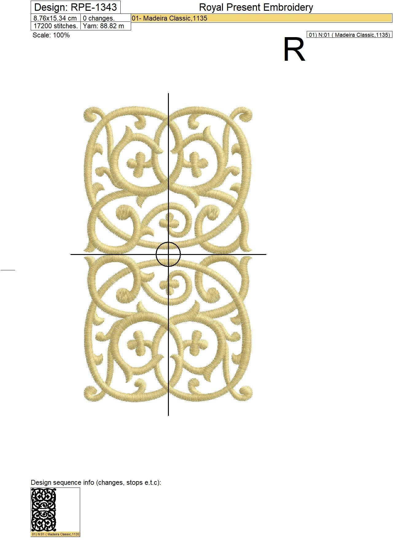 Arabesque border Digital Embroidery Pattern - 4 sizes