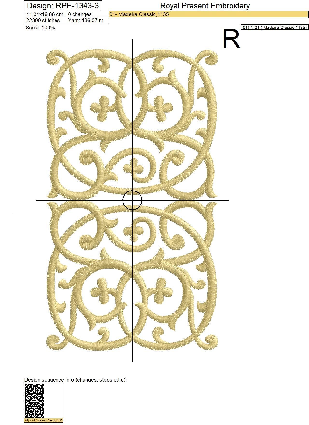 Arabesque border Digital Embroidery Pattern - 4 sizes
