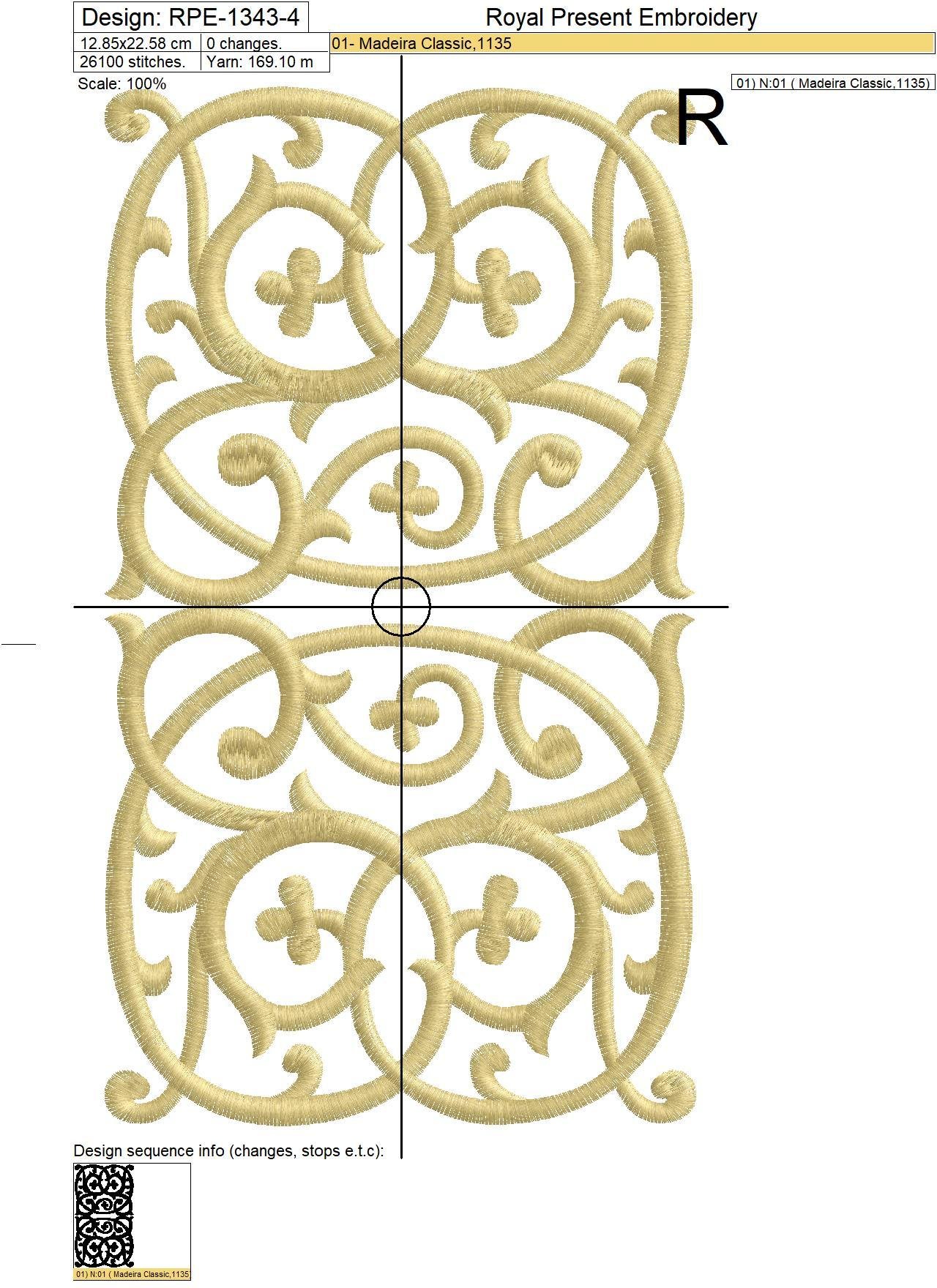 Arabesque border Digital Embroidery Pattern - 4 sizes