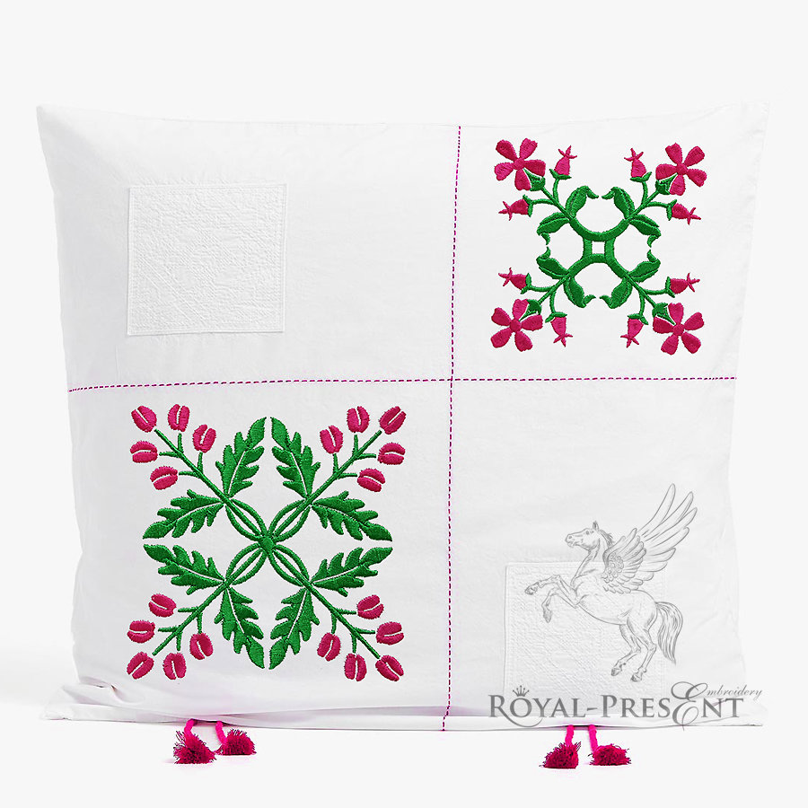 Two Floral Quilt Block Embroidery Patterns - 4 sizes RPE-881-01