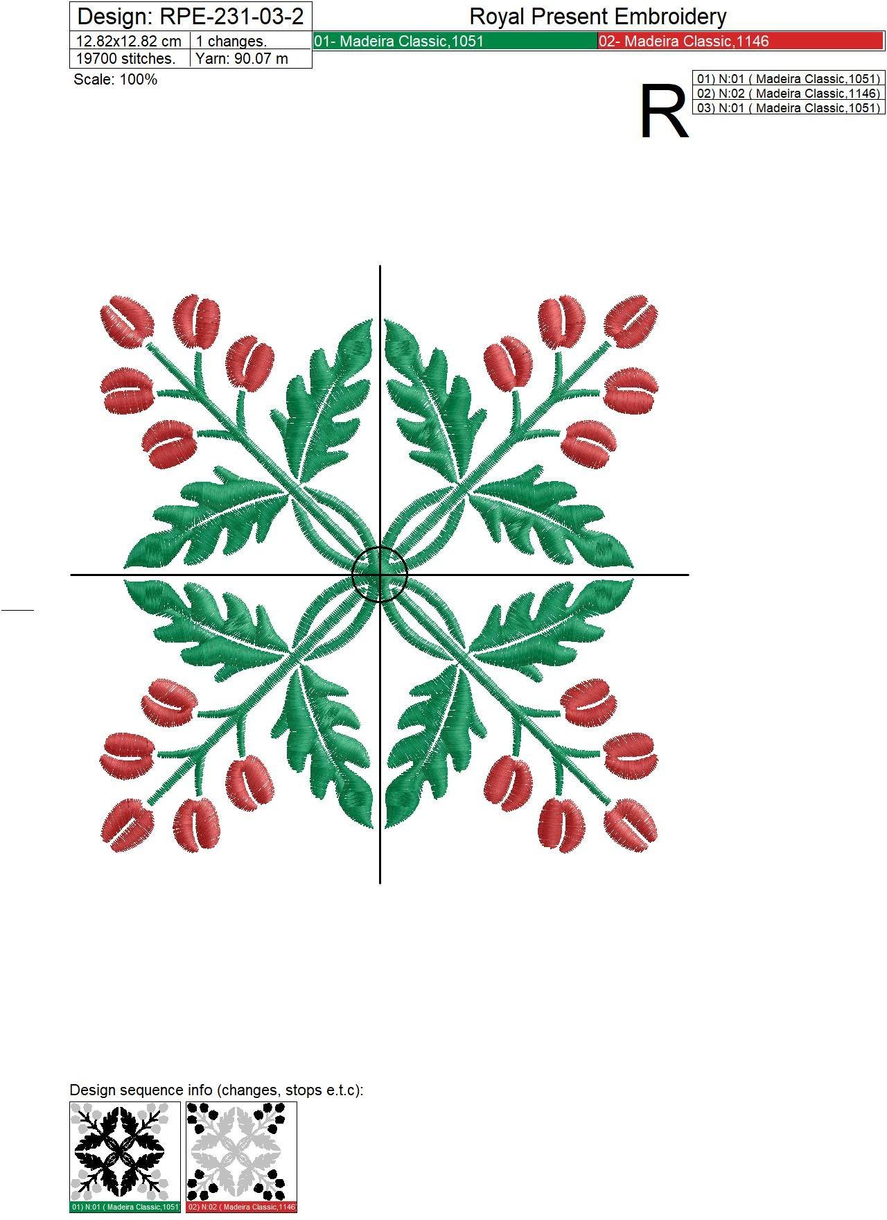 Two Floral Quilt Block Embroidery Patterns - 4 sizes