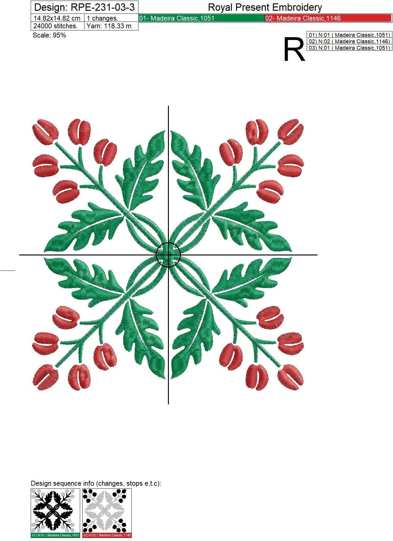 Two Floral Quilt Block Embroidery Patterns - 4 sizes