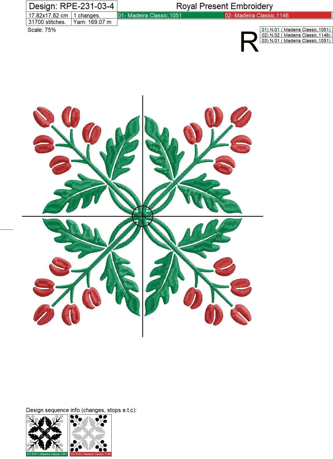 Two Floral Quilt Block Embroidery Patterns - 4 sizes