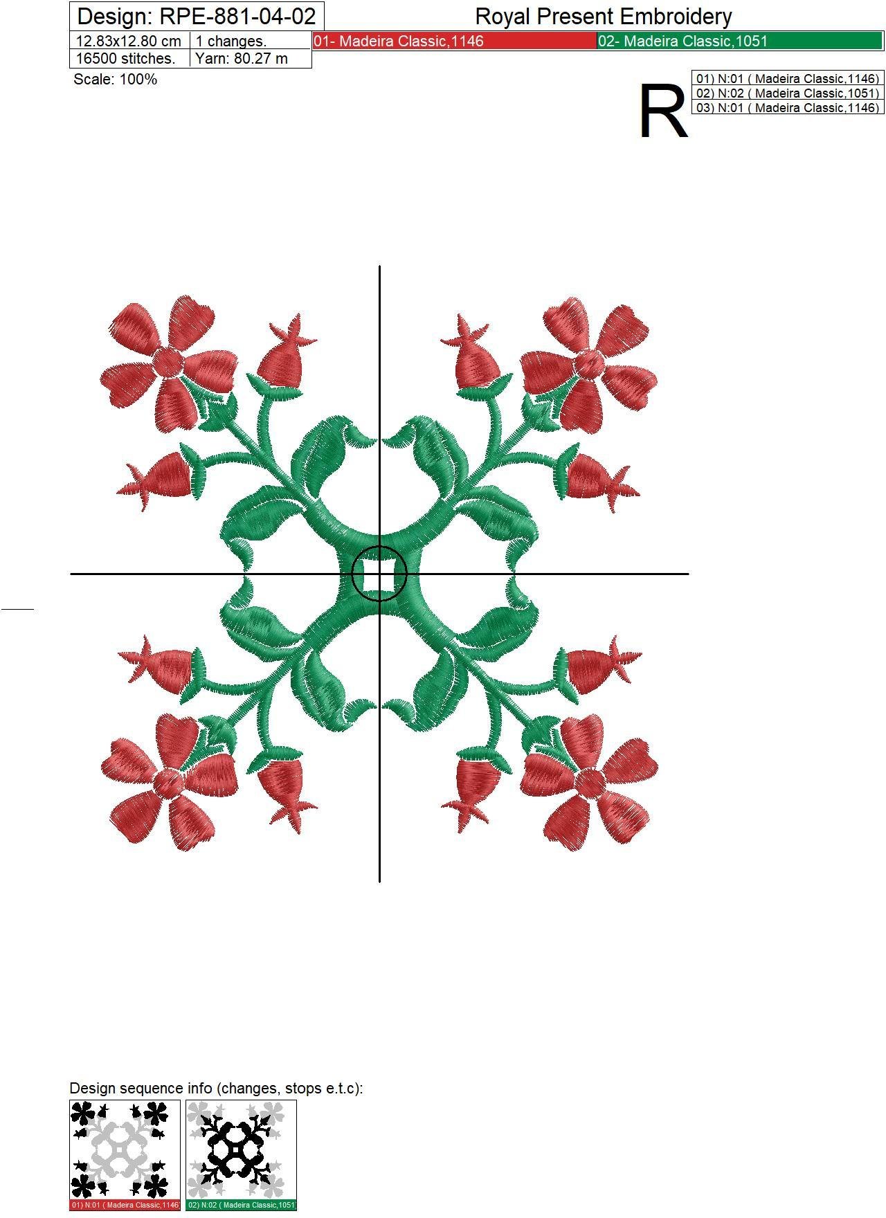Two Floral Quilt Block Embroidery Patterns - 4 sizes