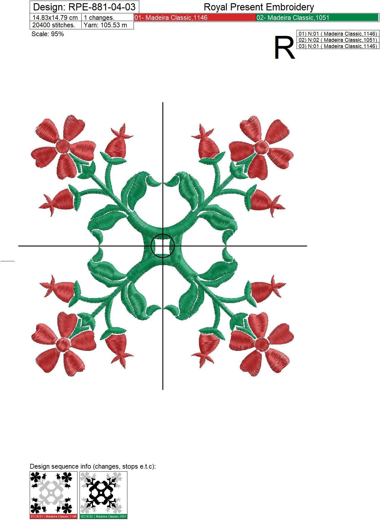 Two Floral Quilt Block Embroidery Patterns - 4 sizes