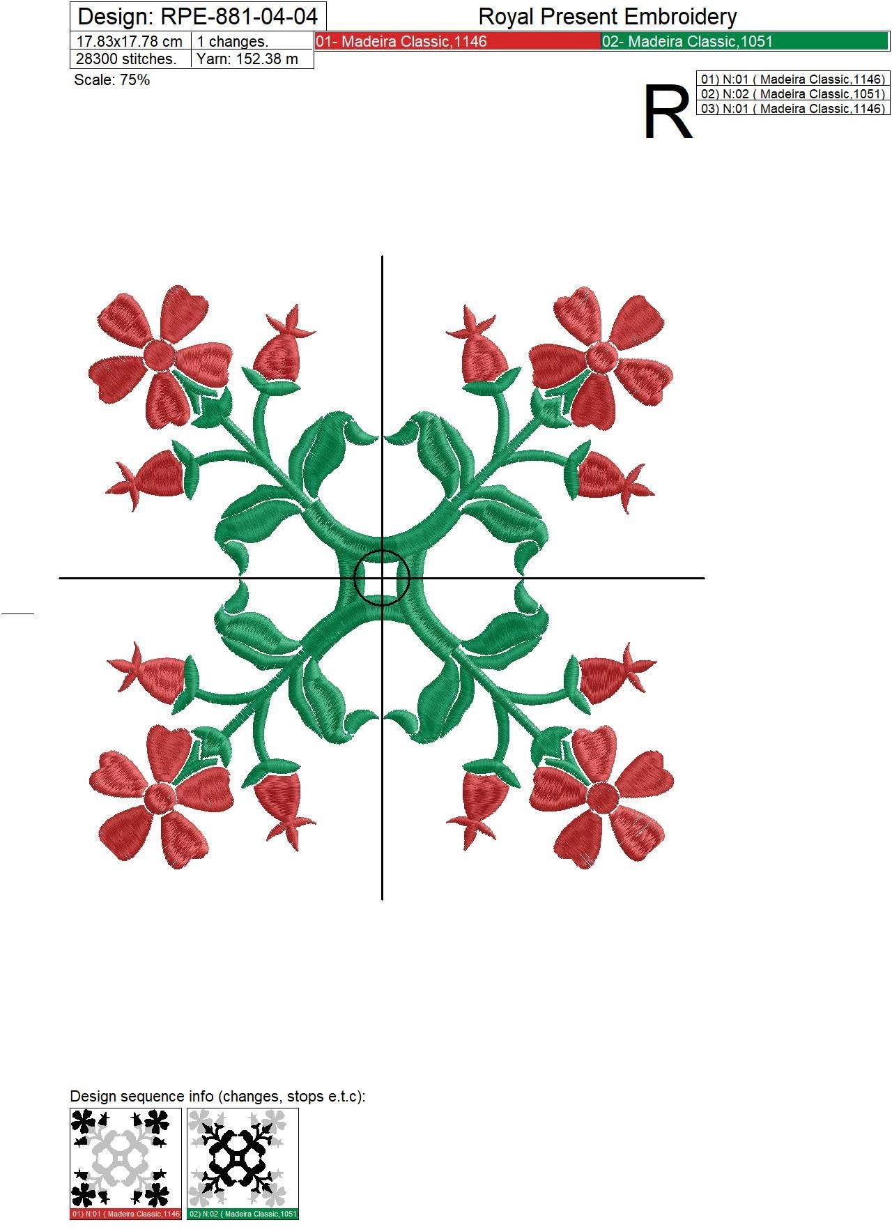 Two Floral Quilt Block Embroidery Patterns - 4 sizes