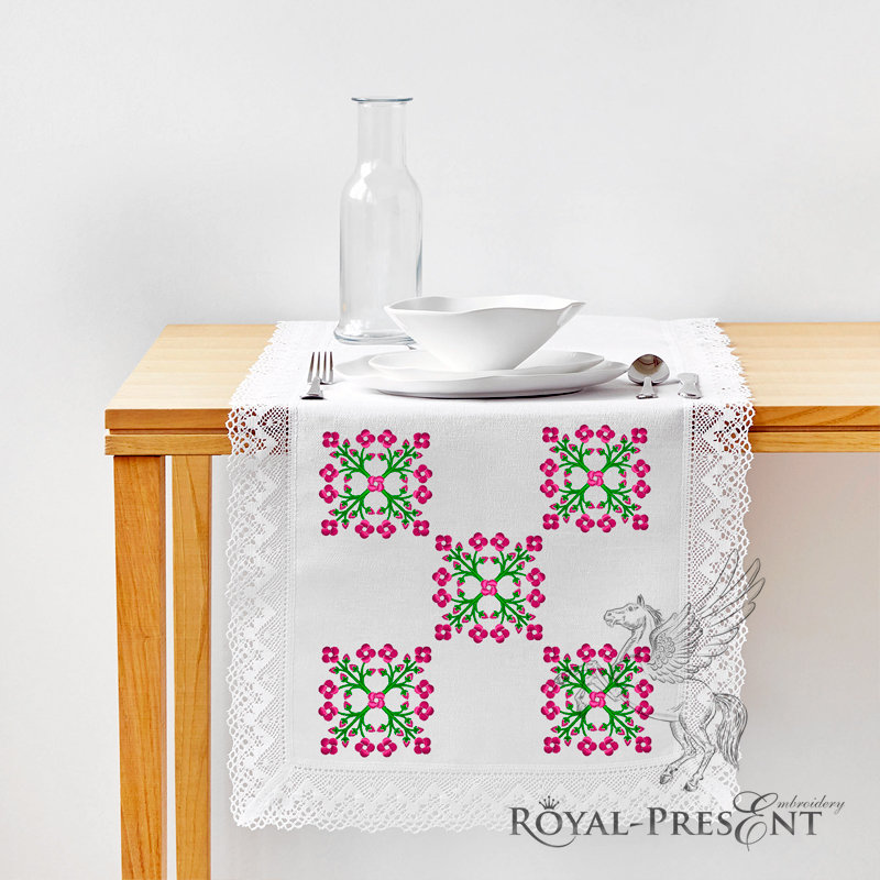 Flowers Quilt Block Embroidery Pattern - 2 sizes RPE-1357