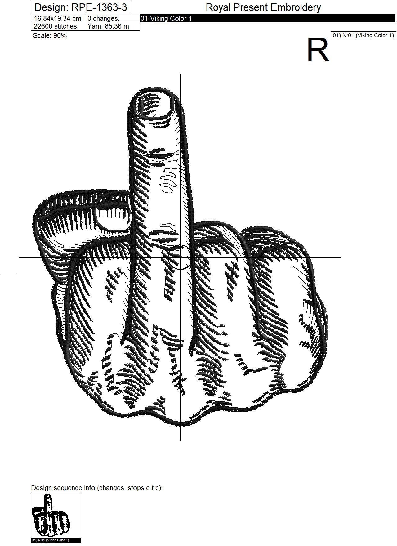 Middle finger Machine Embroidery Design - 4 sizes
