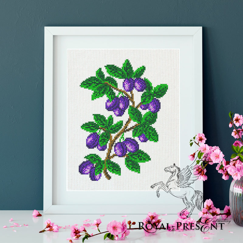 Plum Cross-stitch Machine Embroidery Design RPE-273
