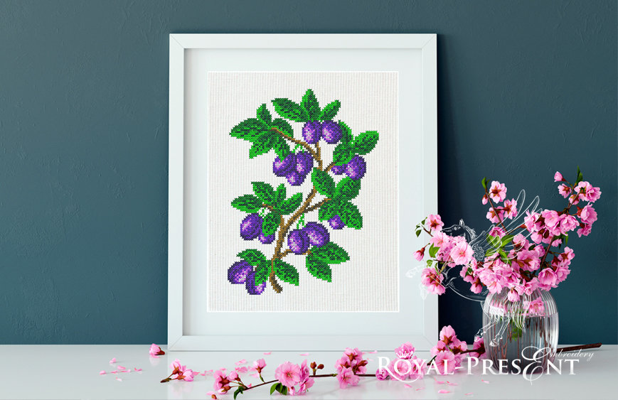 Plum Cross-stitch Machine Embroidery Design