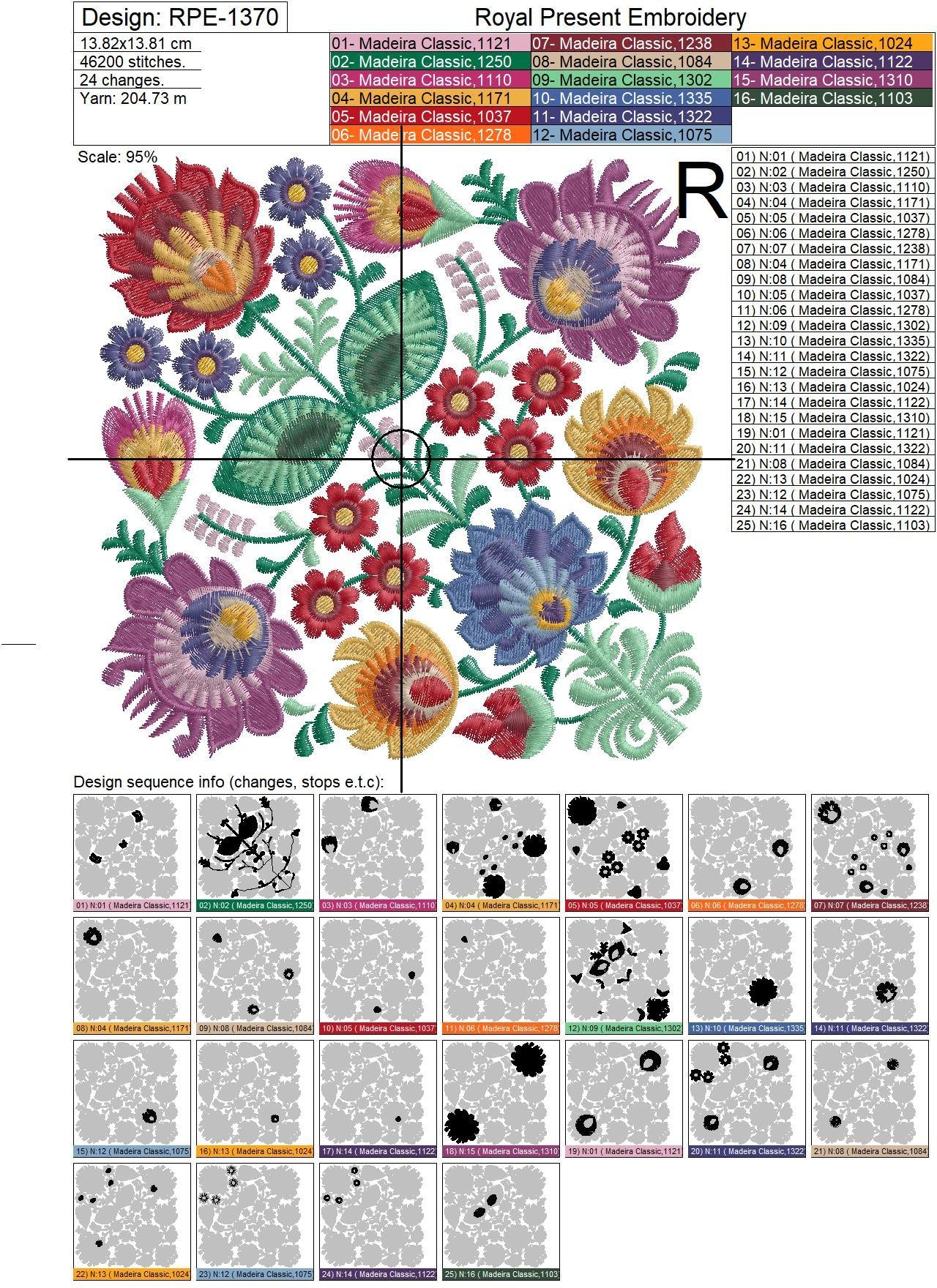 Polish Square Floral machine embroidery design - 5 sizes