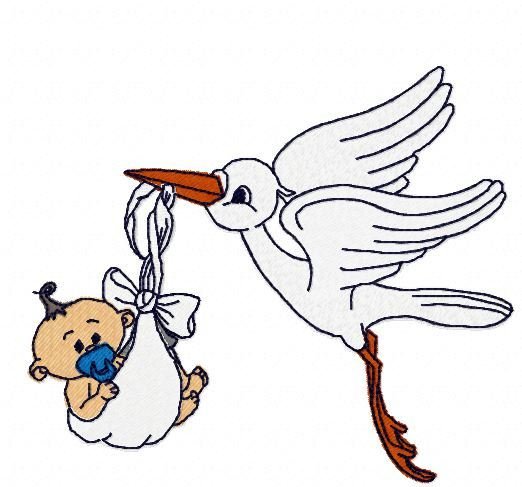 Machine Embroidery Designs A stork delivering a newborn baby girl & boy RPE-423
