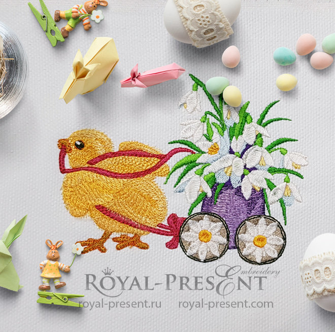 Machine Embroidery Design Easter chicken with snowdrops RPE-849-03