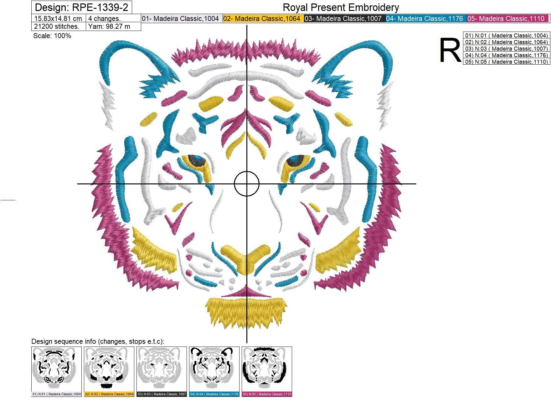 Tiger head machine embroidery design - 3 sizes