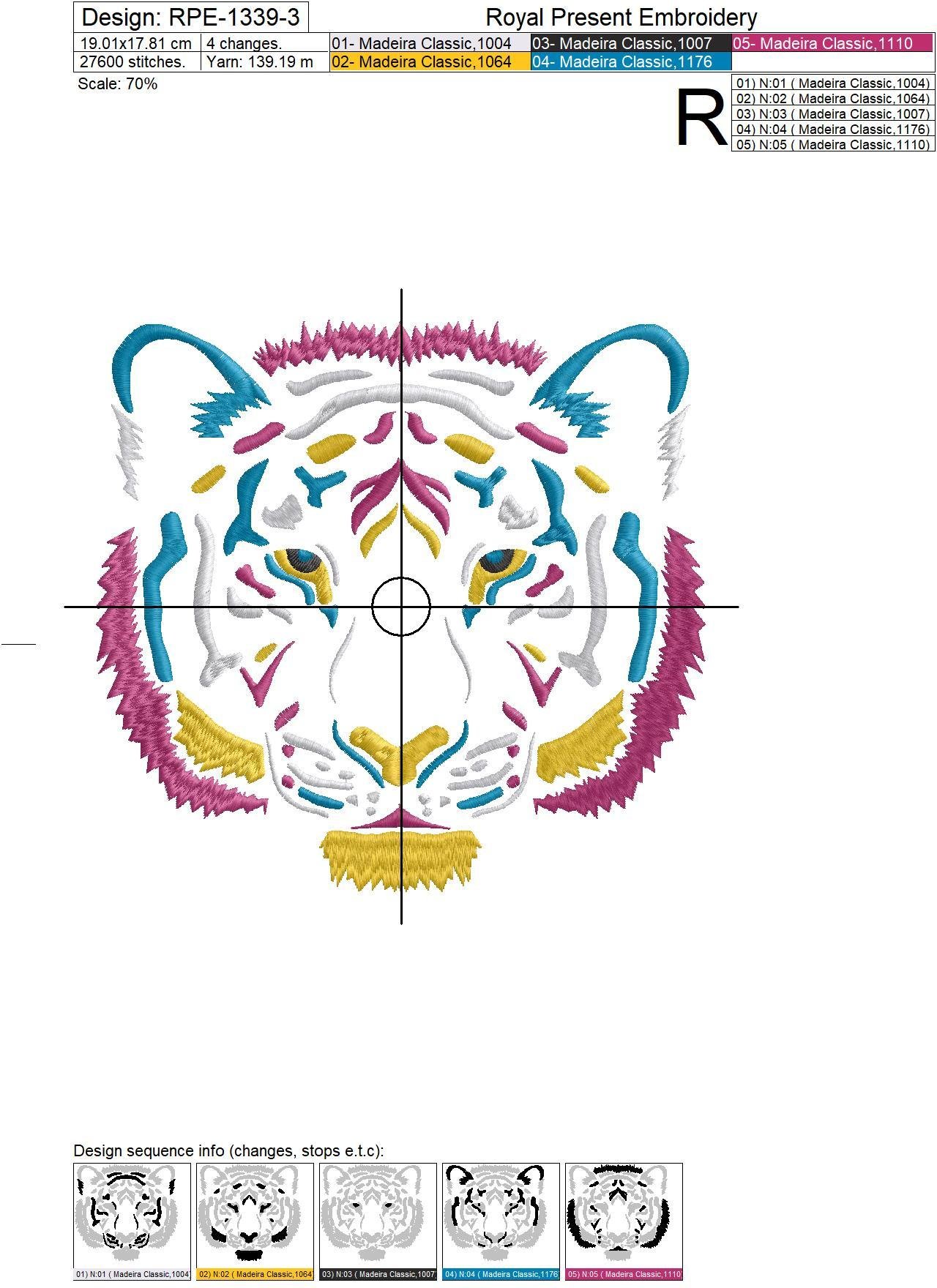 Tiger head machine embroidery design - 3 sizes