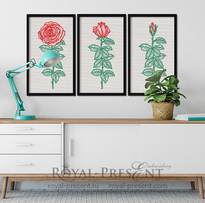 Triptych Roses Machine Embroidery Designs RPE-1375