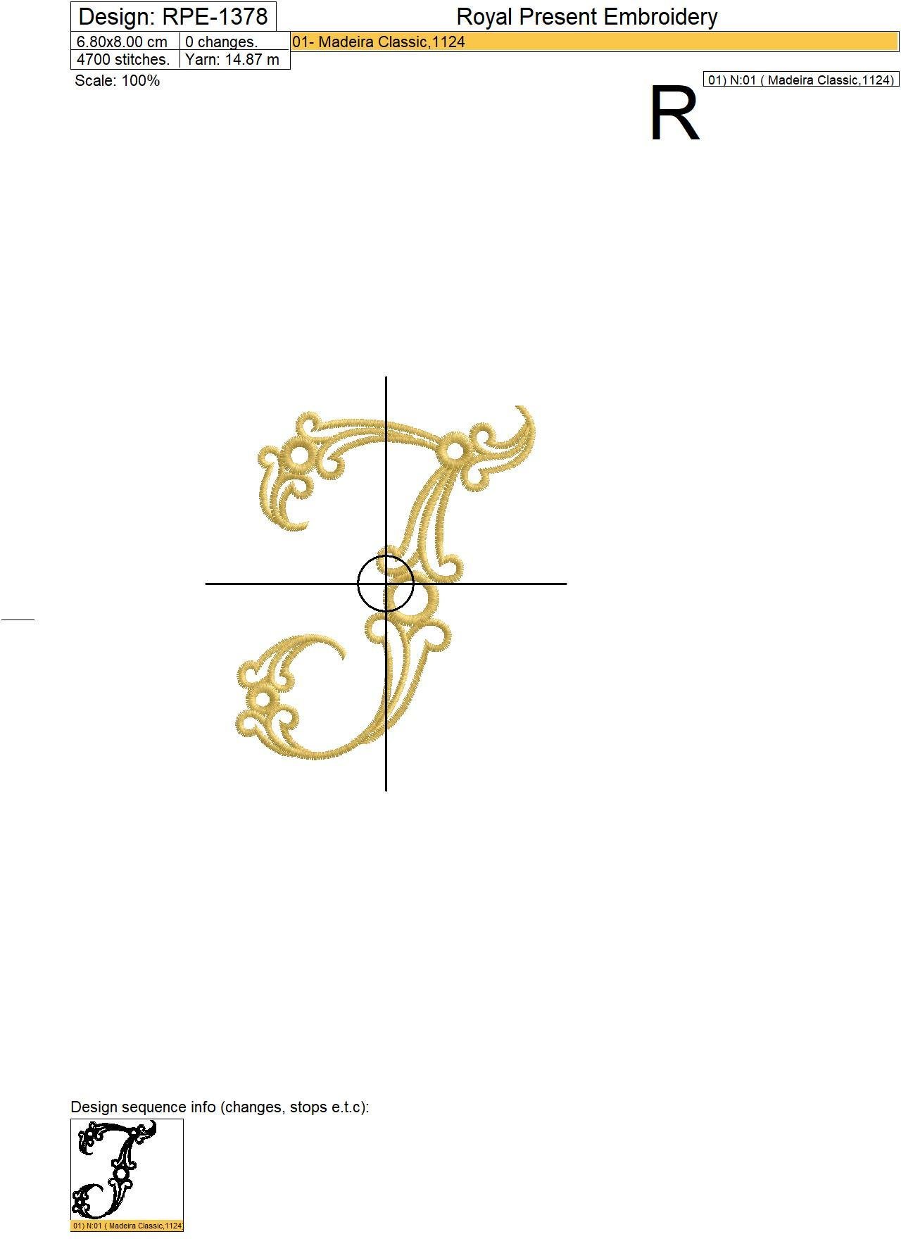 Machine Embroidery Design Vintage letter T