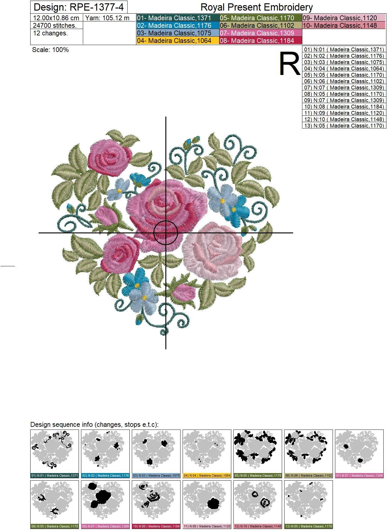Roses Heart Machine Embroidery Design - 4 sizes