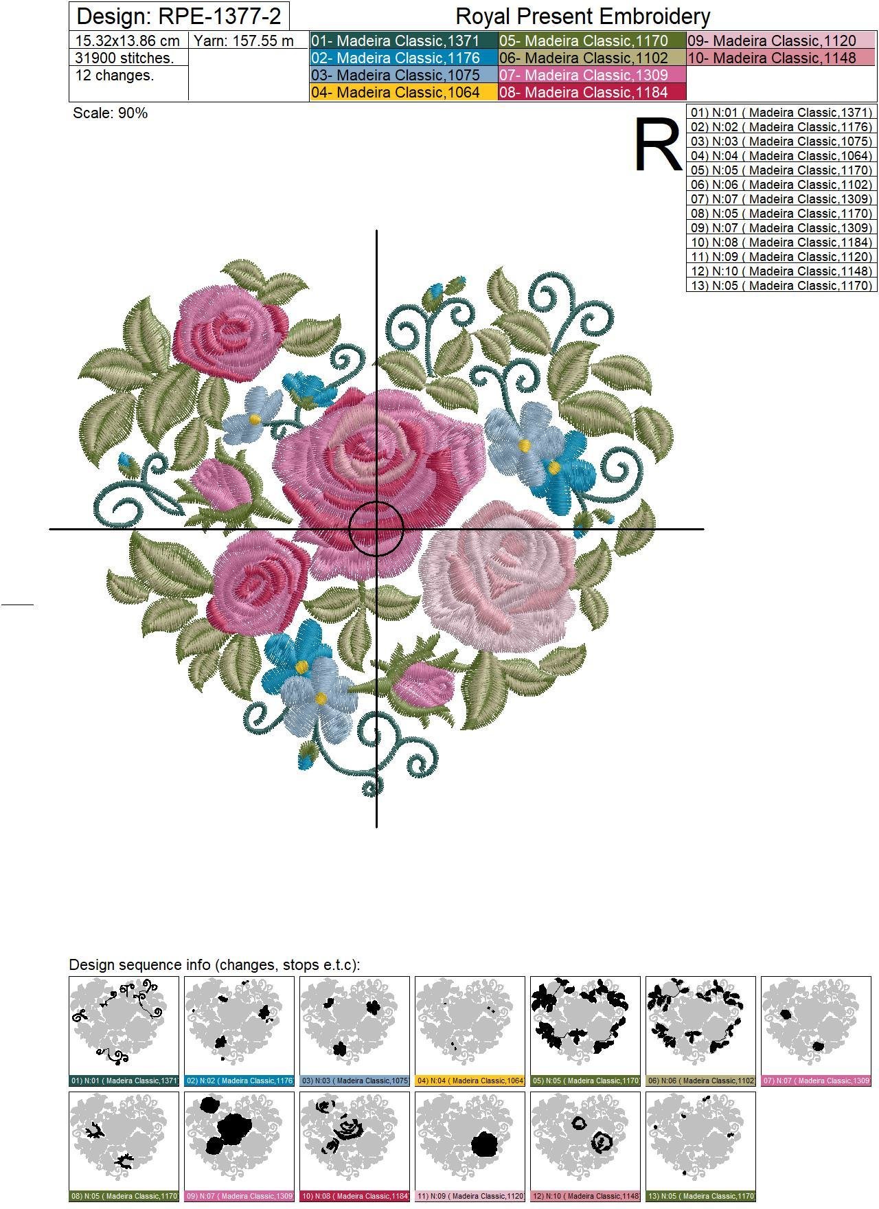 Roses Heart Machine Embroidery Design - 4 sizes