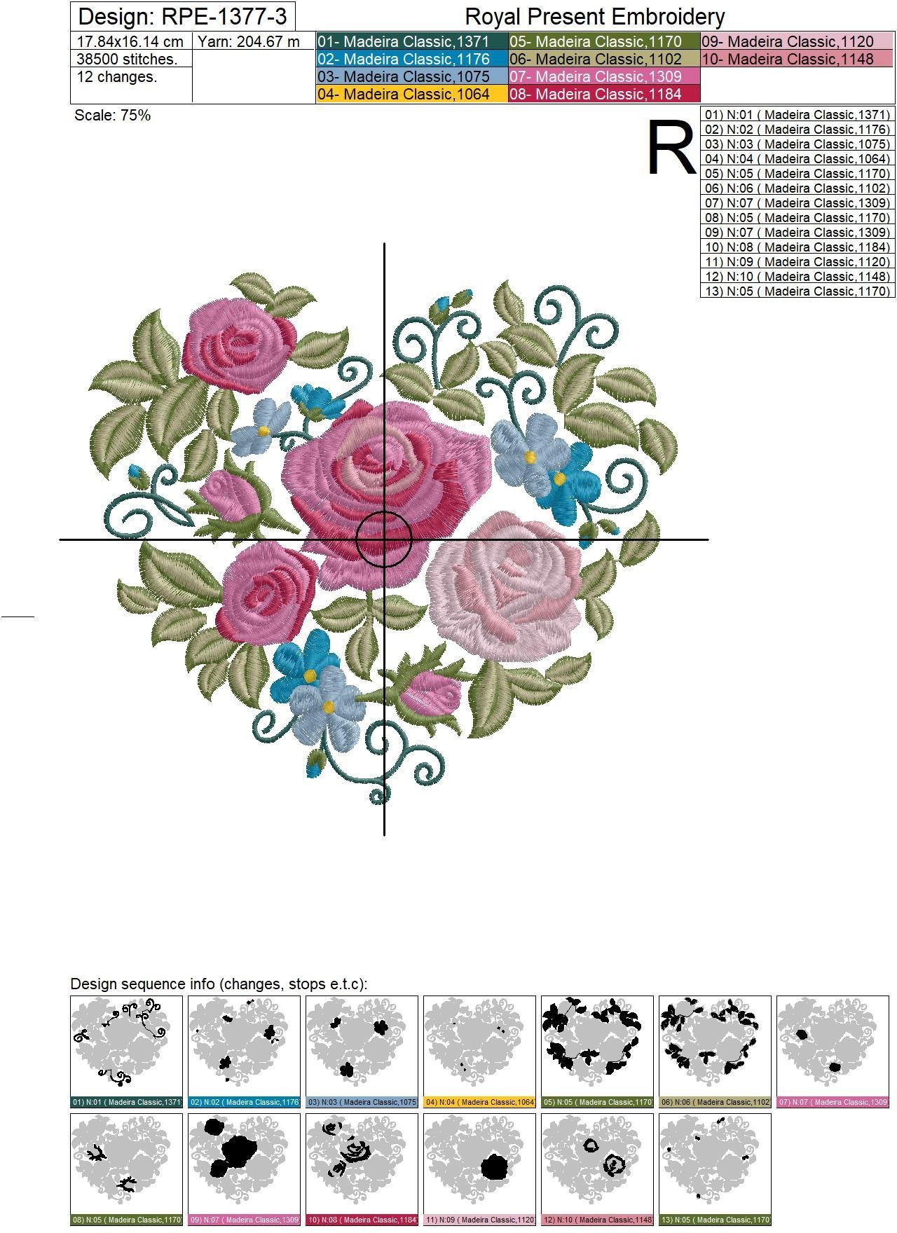 Roses Heart Machine Embroidery Design - 4 sizes