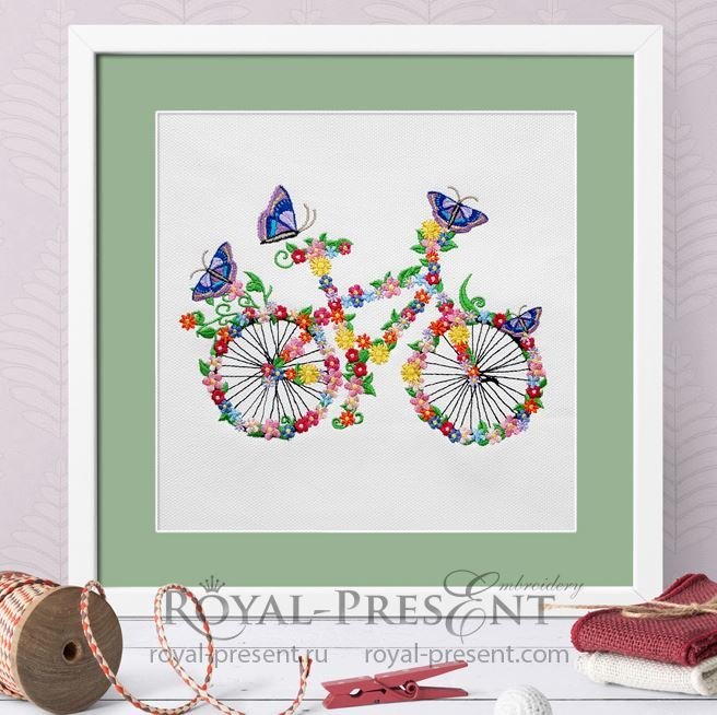 Flower bicycle Machine Embroidery Design - 5 sizes RPE-1376