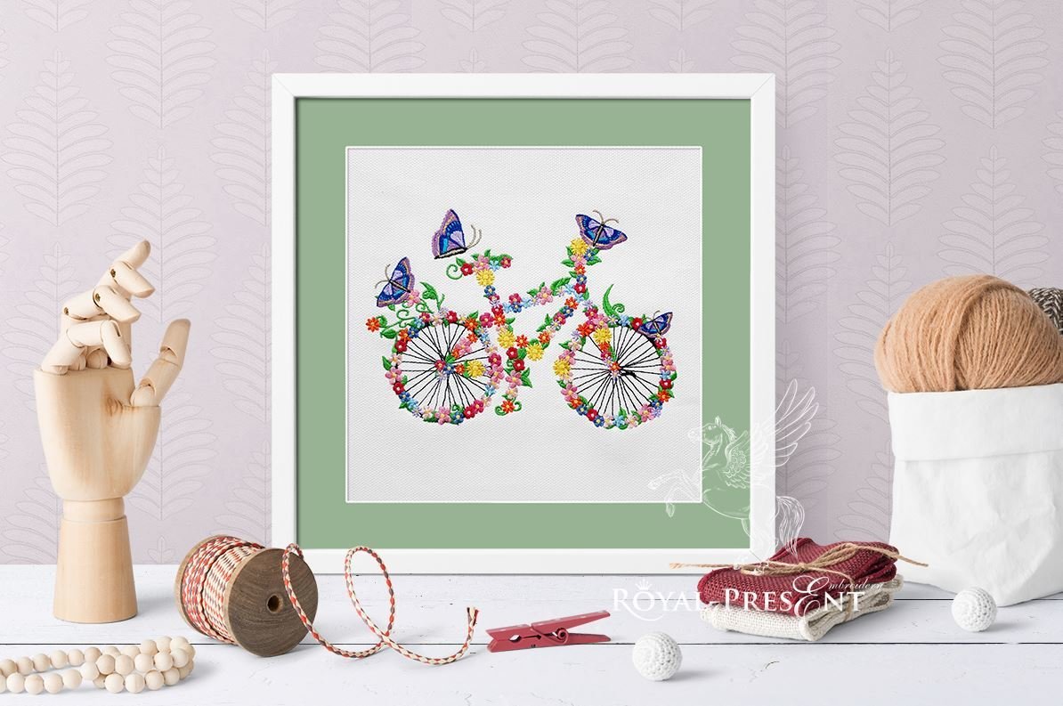 Flower bicycle Machine Embroidery Design - 5 sizes