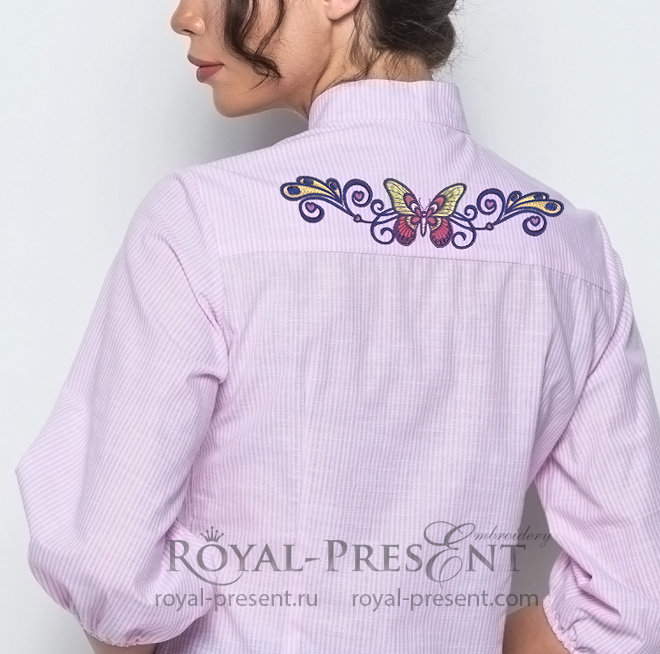 Butterfly border Tattoo-style Machine Embroidery Design - 4 sizes RPE-1381