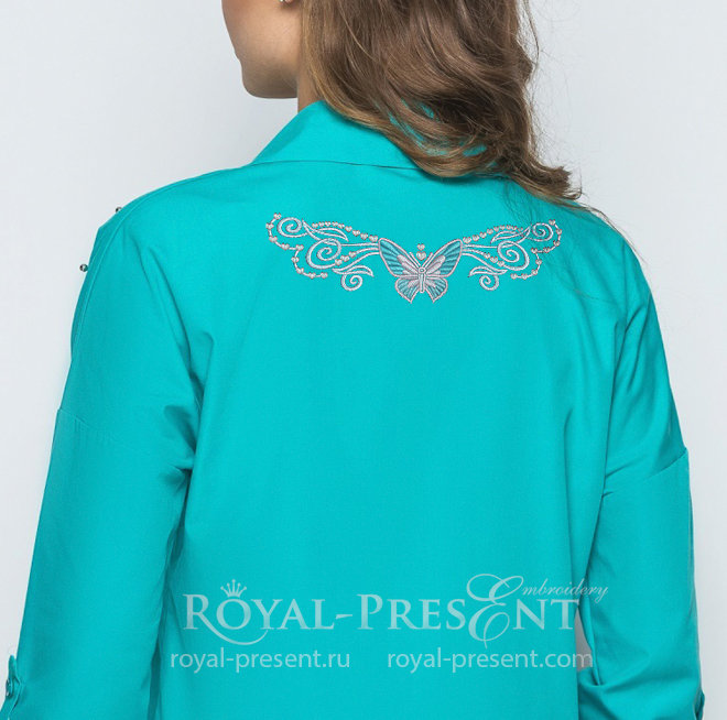 Free Butterfly Tattoo-style Machine Embroidery Design RPE-1382