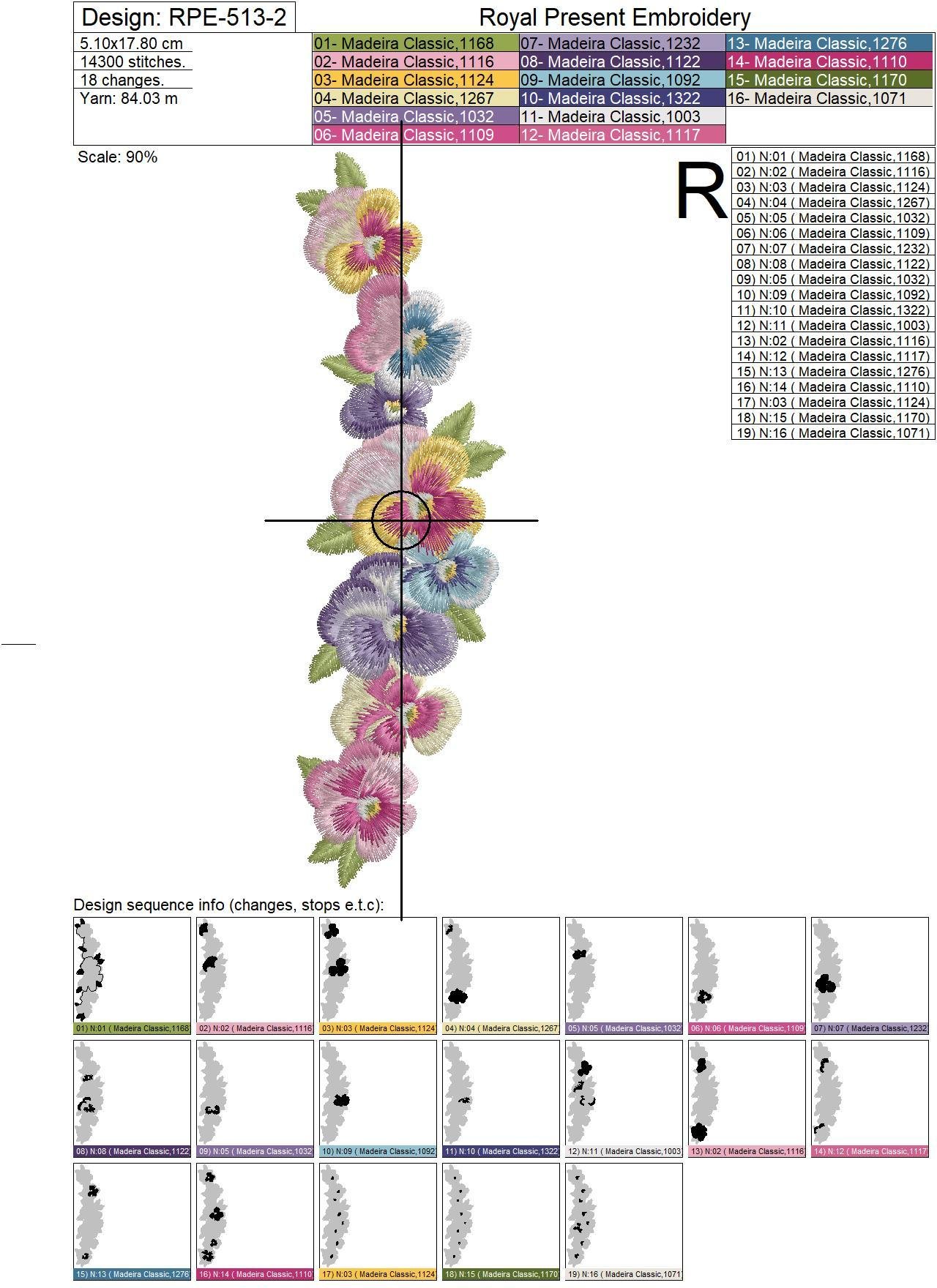Machine embroidery design Romantic Pansies Floral Border - 2 sizes