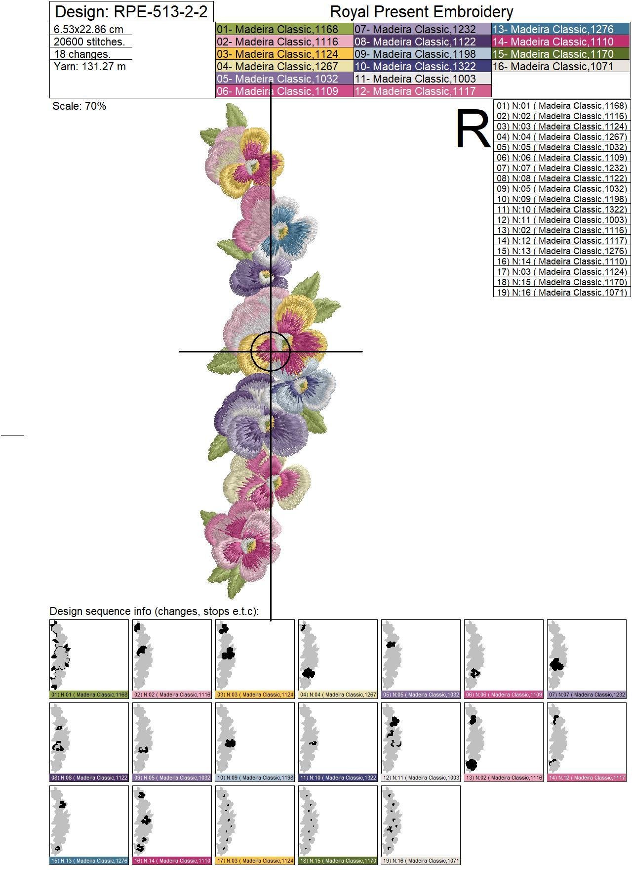 Machine embroidery design Romantic Pansies Floral Border - 2 sizes
