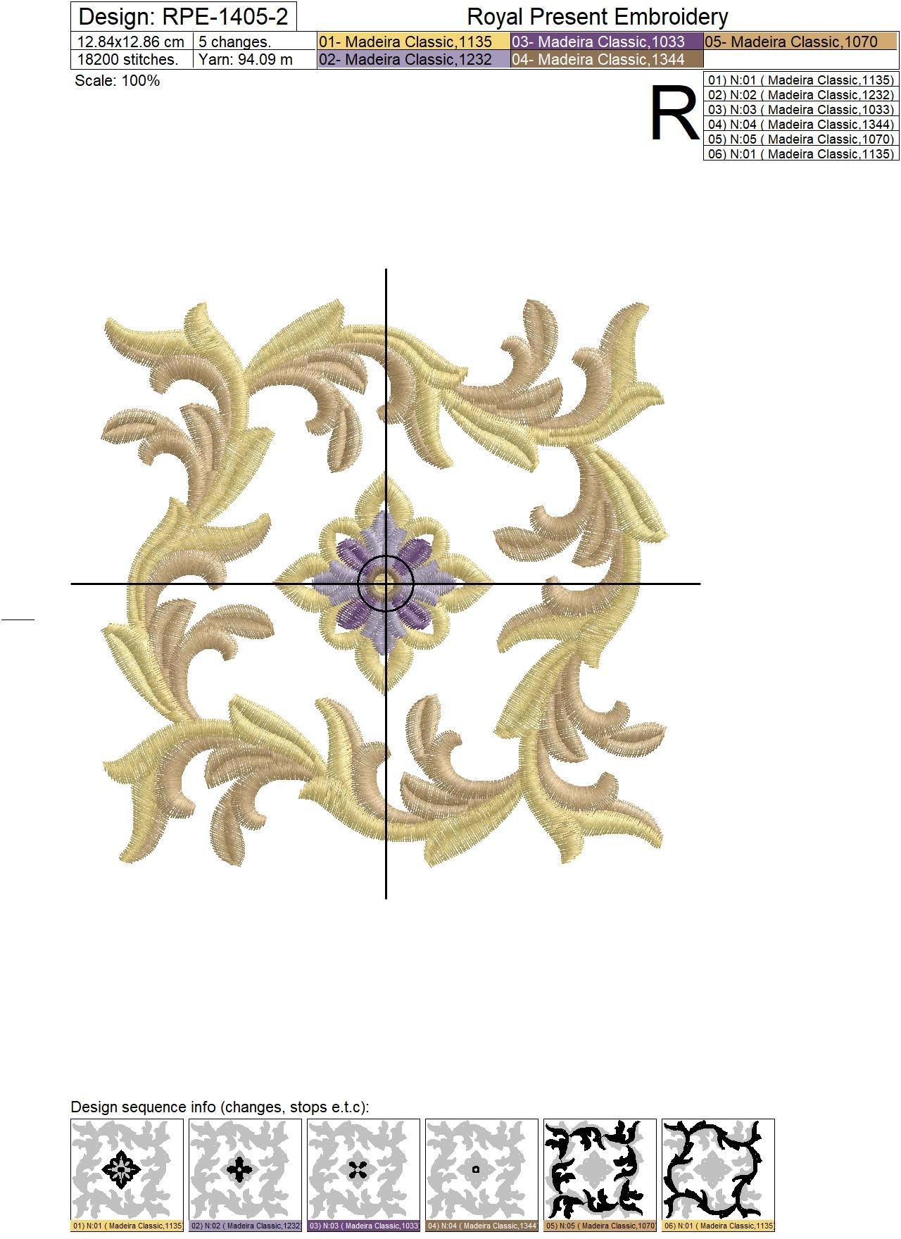 Ornamental Gold Leaf Machine Embroidery Design - 2 sizes