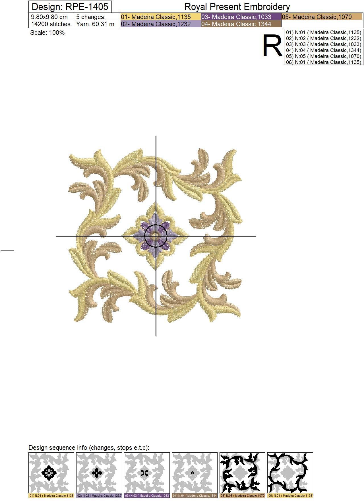 Ornamental Gold Leaf Machine Embroidery Design - 2 sizes