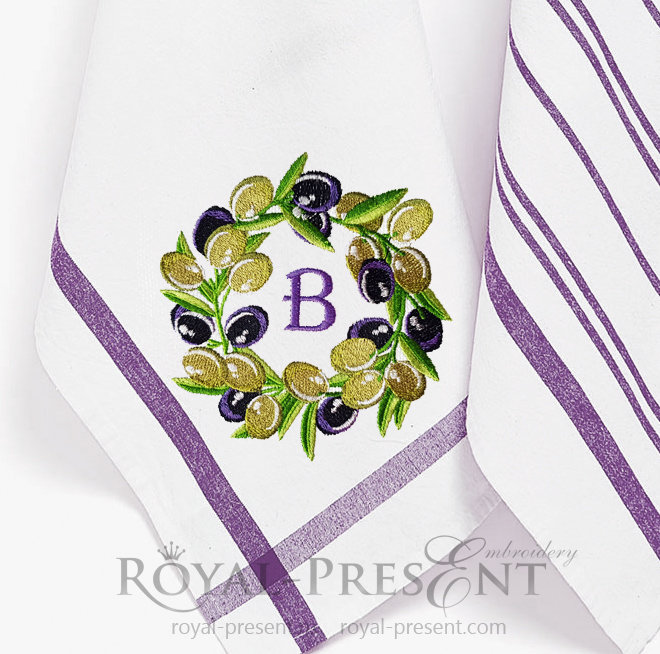 Olives Wreath Machine Embroidery Design - 4 sizes RPE-1401