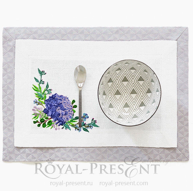Hydrangea corner Machine Embroidery Design - 3 sizes